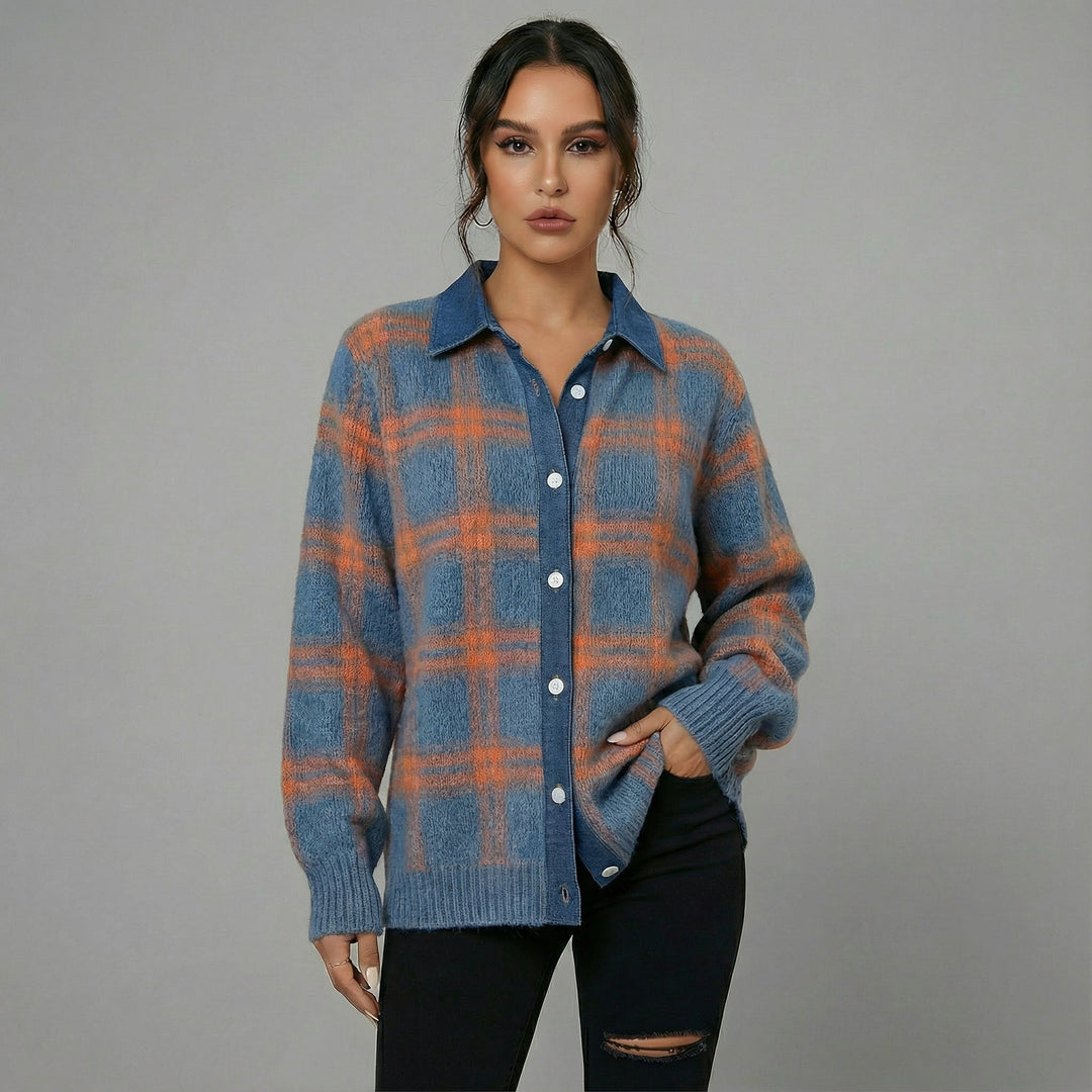 Romane - Cardigan à carreaux bleu et orange