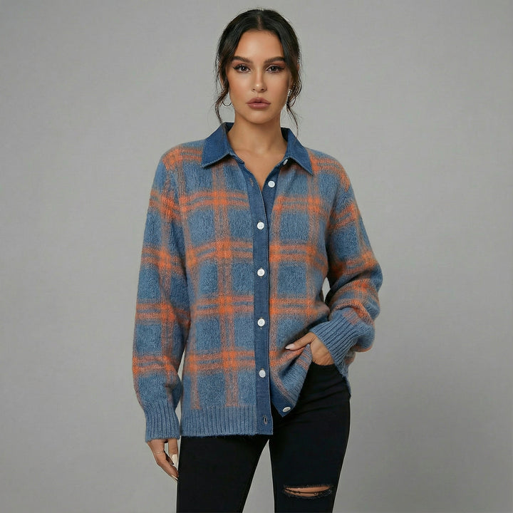 Romane - Cardigan à carreaux bleu et orange