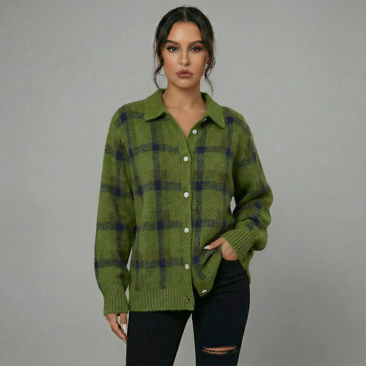 Romane - Cardigan à carreaux bleu et orange