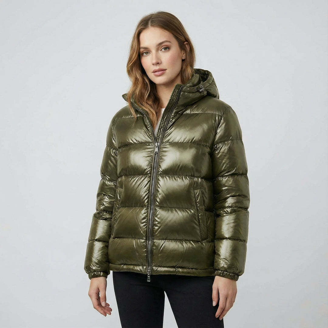 Alexandra - Doudoune Brillante à Capuche