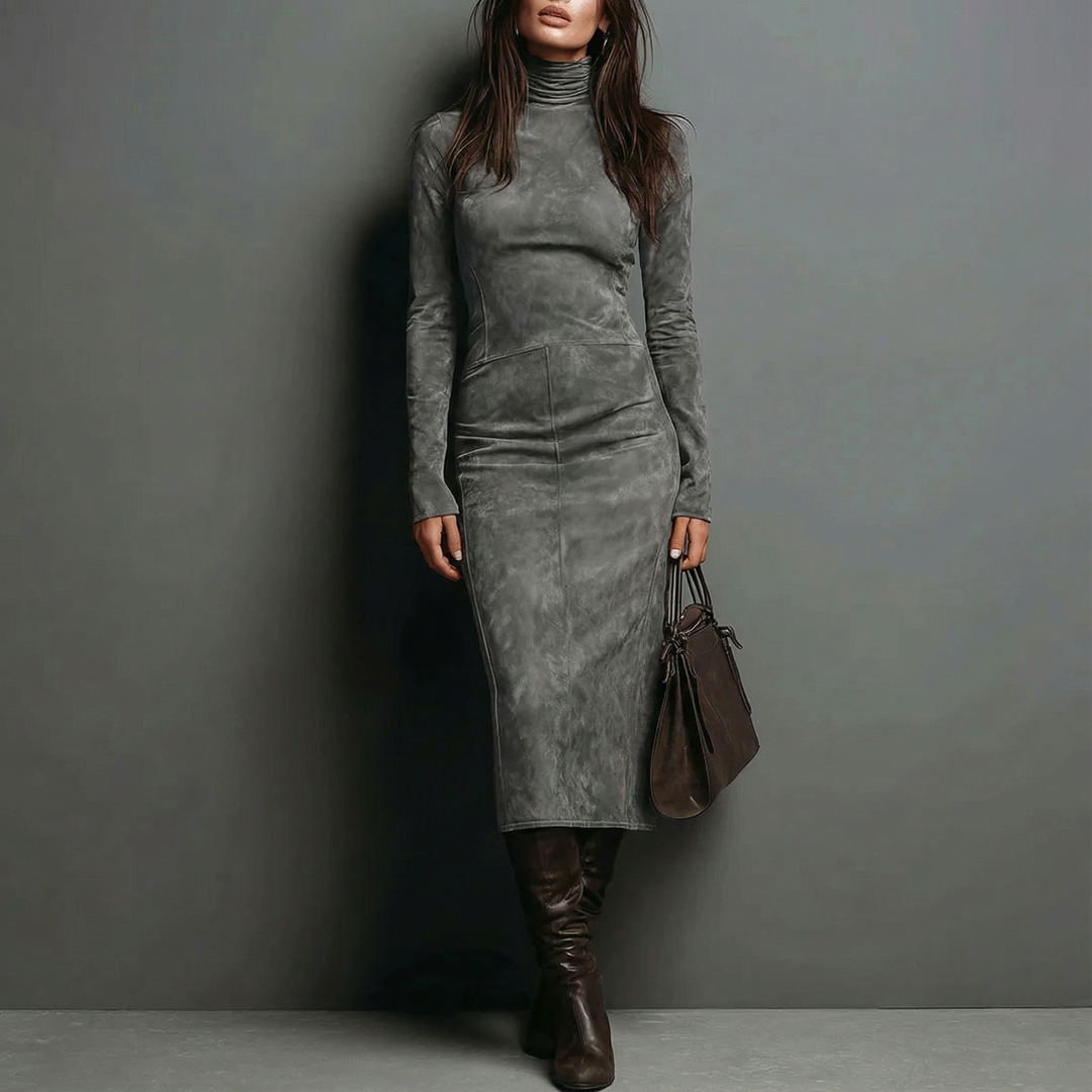 Simone - Robe Suède Longue Élégante