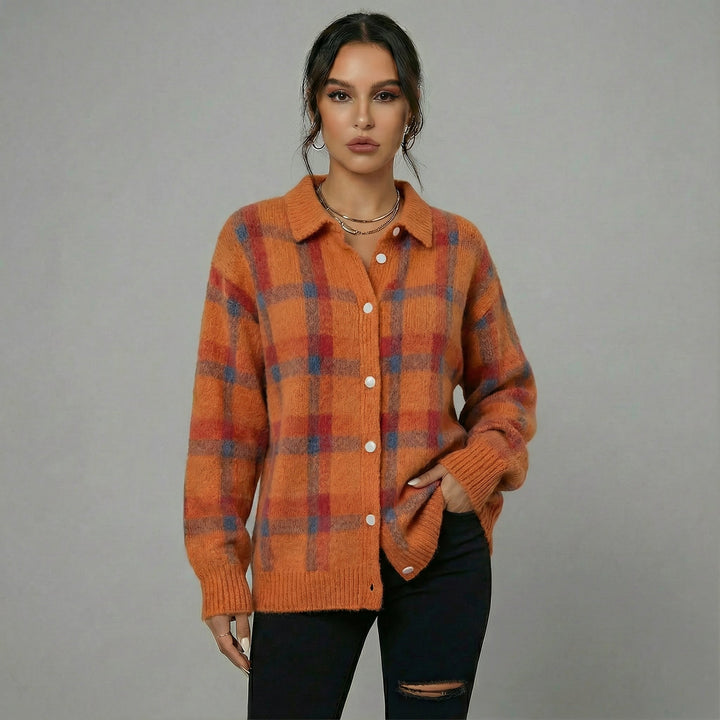 Romane - Cardigan à carreaux bleu et orange