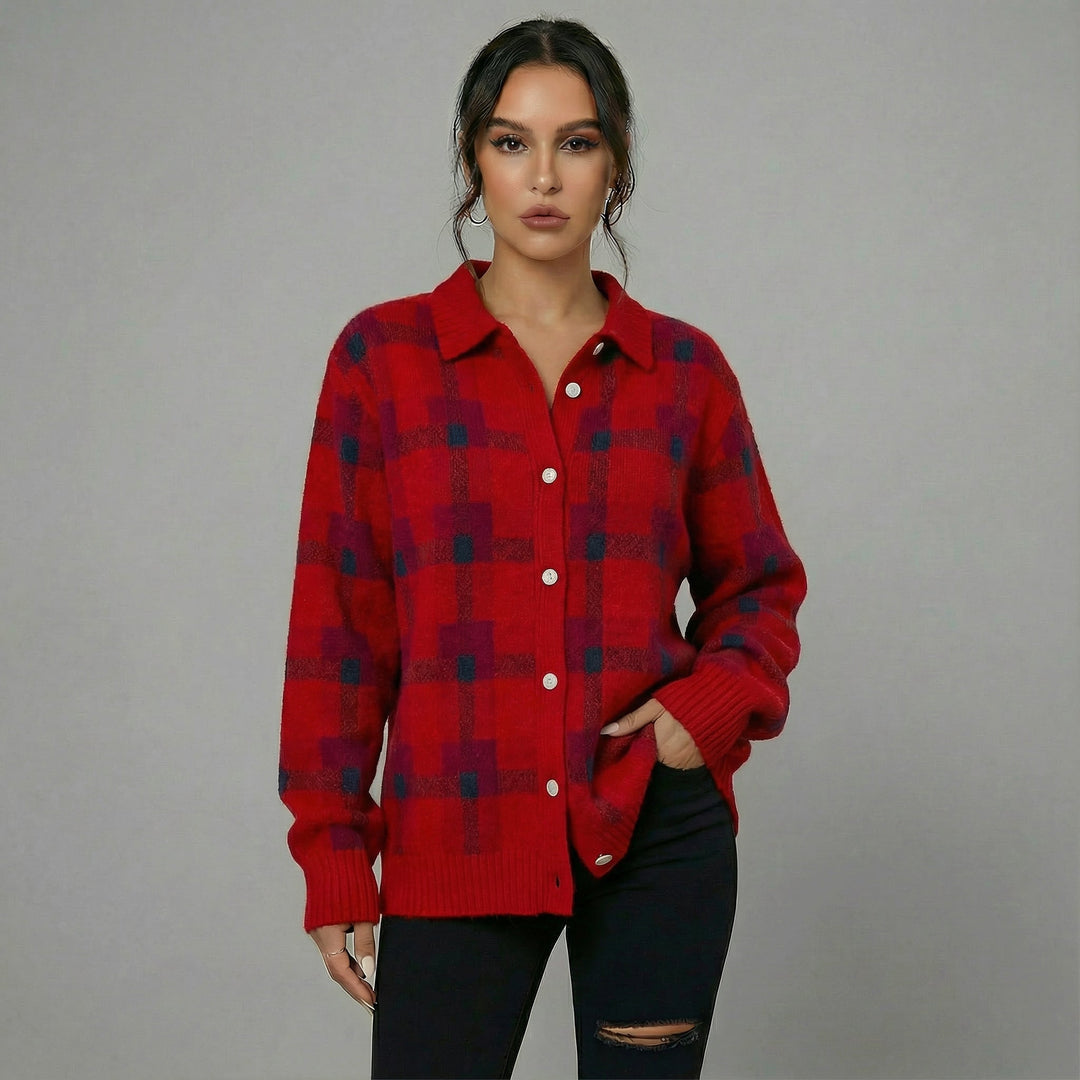 Romane - Cardigan à carreaux bleu et orange