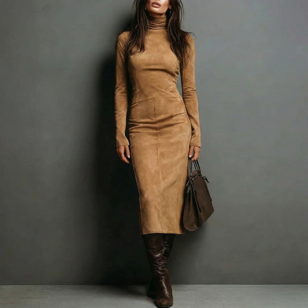 Simone - Robe Suède Longue Élégante