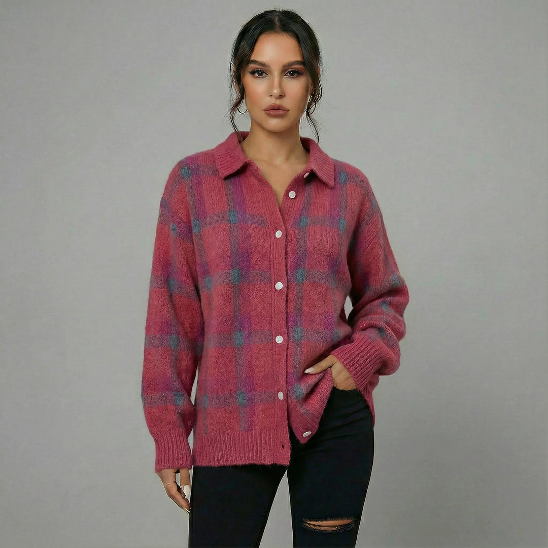 Romane - Cardigan à carreaux bleu et orange