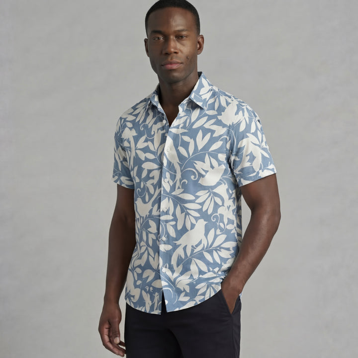 Jacques - Chemise à Imprimé Floral Bleu