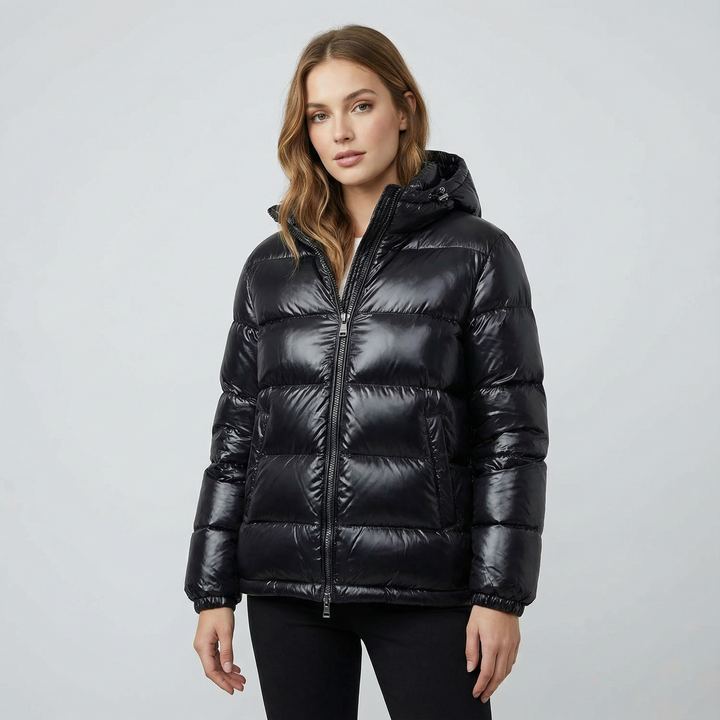 Alexandra - Doudoune Brillante à Capuche