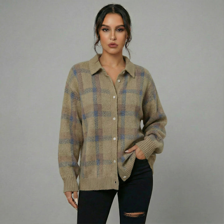 Romane - Cardigan à carreaux bleu et orange