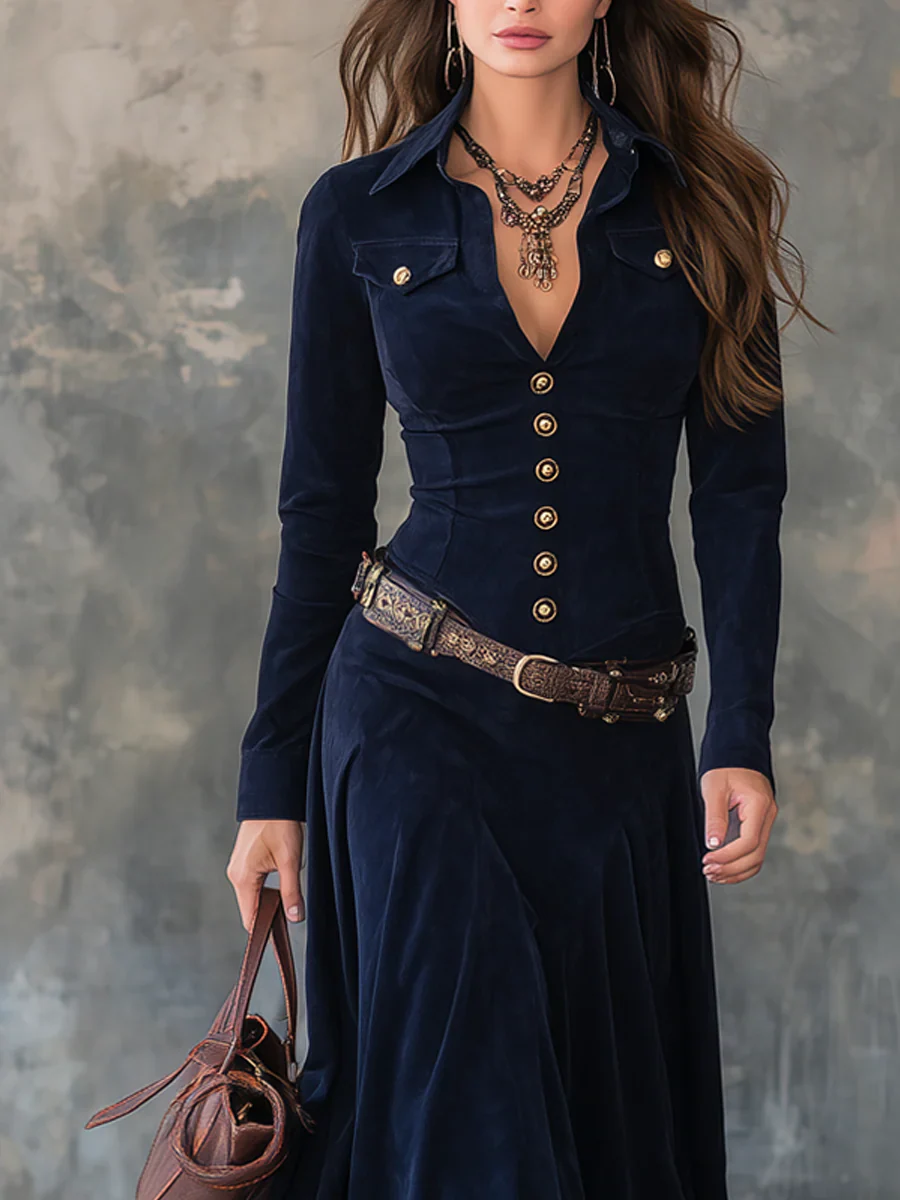 Élodie - Robe Chemise Suède Boutonnée